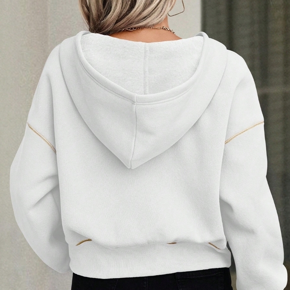 Women's Contrast Color Trim Long Sleeve Front Zipper Minimalist - Picture 4 of 4